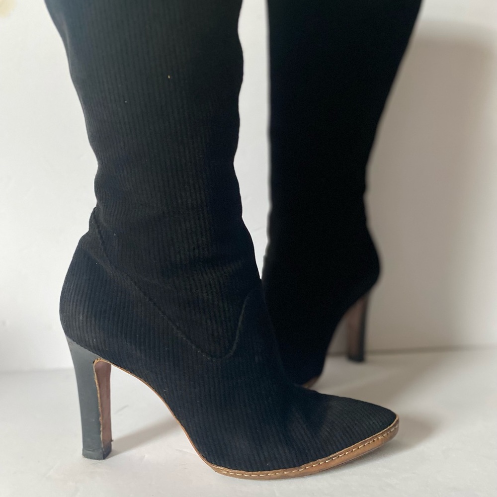 Vintage 90s Versus Versace Black Corduroy Mid-Calf Boots - Rare Archival Piece - Picture 11 of 15